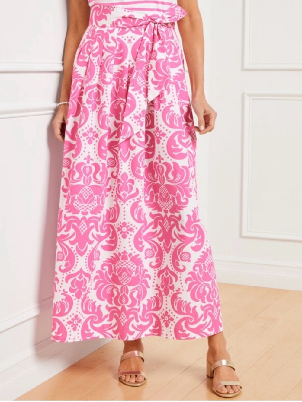 Talbots Pink and White Printed Maxi Skirt poplion size 4P
